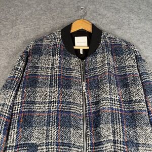 Avec Les Filles Womens XXL Blue Plaid Wool Blend Tweed Bomber Jacket